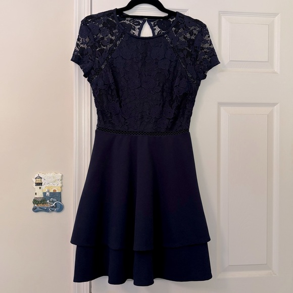 City Studio Juniors Short Sleeve Dress with Lace Top - Picture 1 of 5